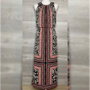 London Times Maxi Dress Size 4 Red Black Cream